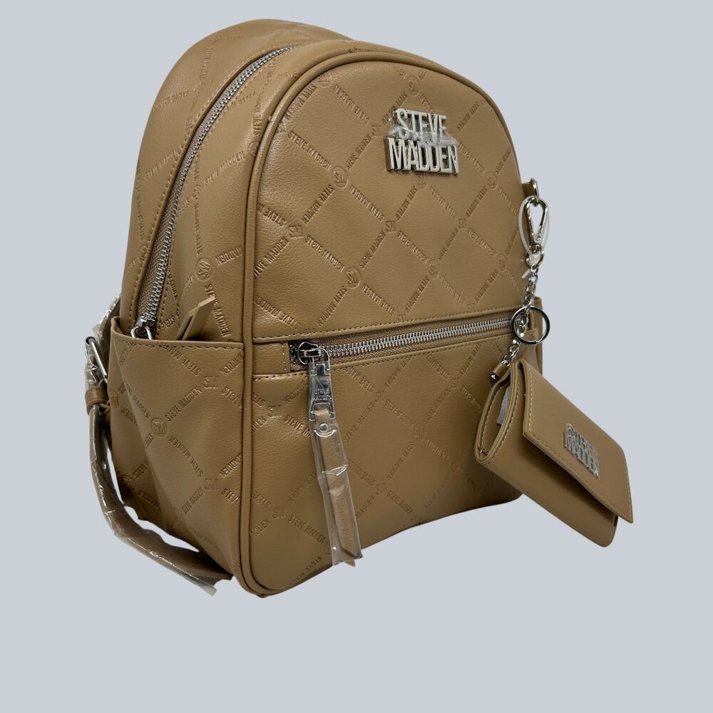 Steve Madden Tan Quilted Mini Backpack With Card Holder & Adjustable Straps - Picture 3 of 11